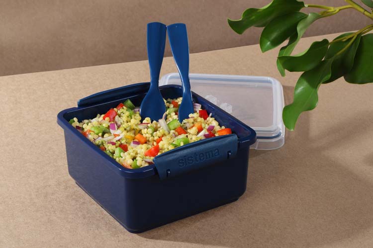 Lunchbox met bestek Sistema renew 1.2l donkerblauw