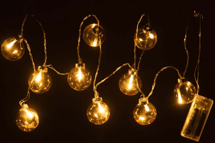 Guirlande de boules de verre simple avec lumières - 10 boules