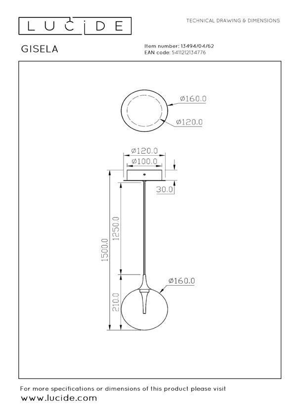 GISELA - Suspension - Ø 16 cm - LED - 1x5W 2700K - Ambre