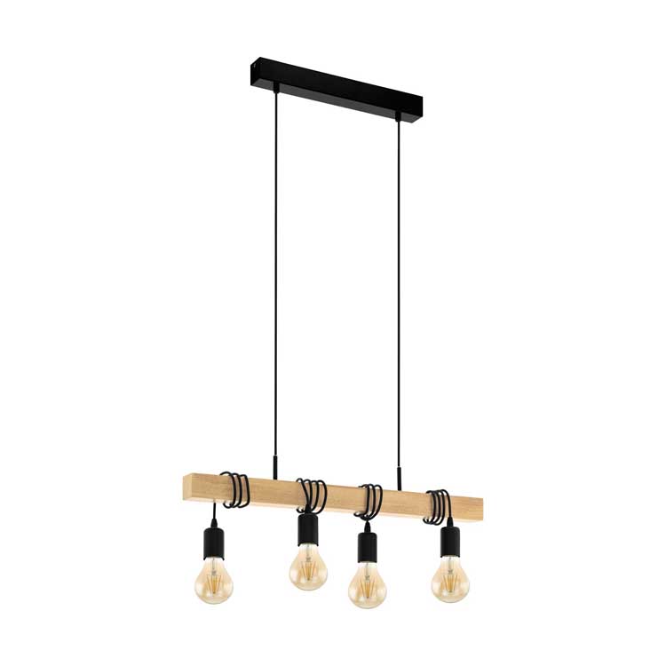 Hanglamp E27 - Zwart eiken - 4 lampen
