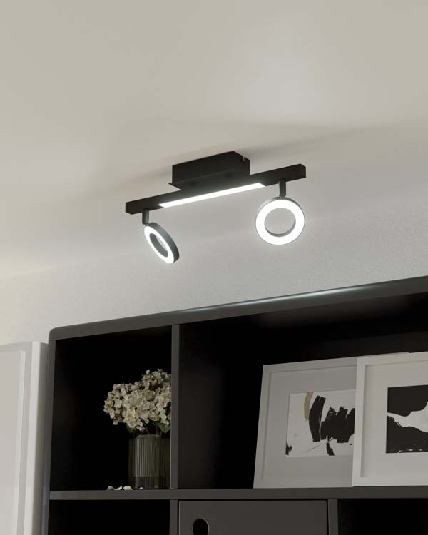 Spot plafond Cardi 2 spots noir 2x3.2W 800LM