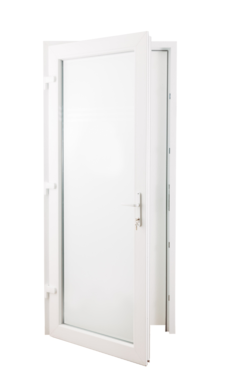 Porte ext. verre - PVC - 3 lign. transp. - Blanc - Gauche - 980x2180mm