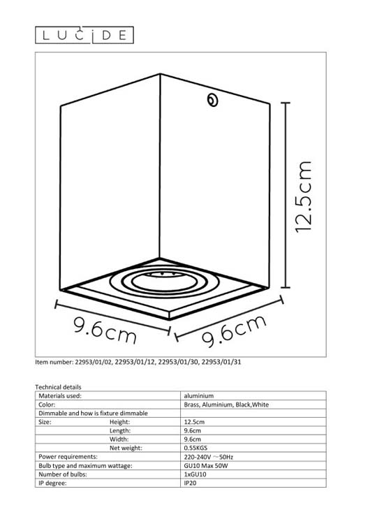 Lucide TUBE - Plafondspot - 1xGU10 - Mat Goud / Messing