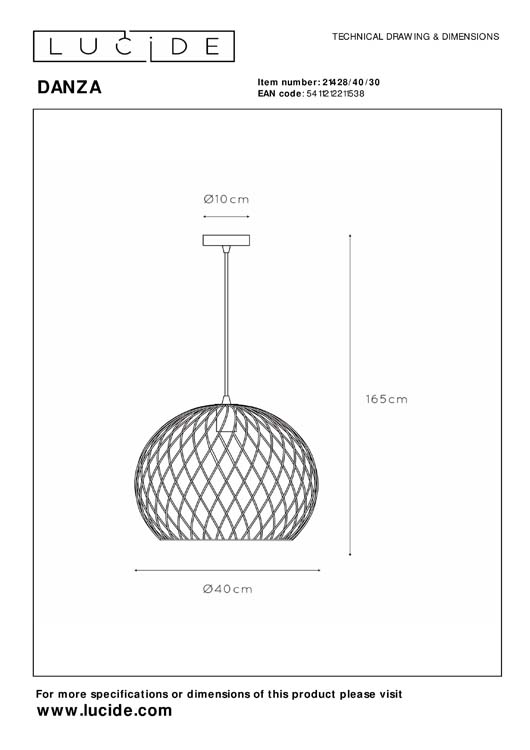 Lucide DANZA - Suspension - Ø 40 cm - 1xE27 - Noir