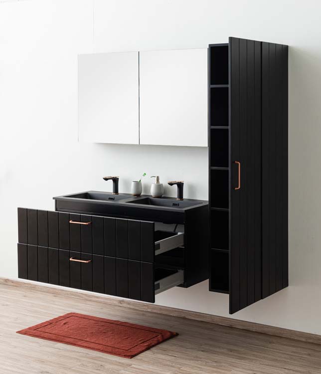 Meuble de salle de bain Jesper noir mat 1200 mm avec poignée cuivre