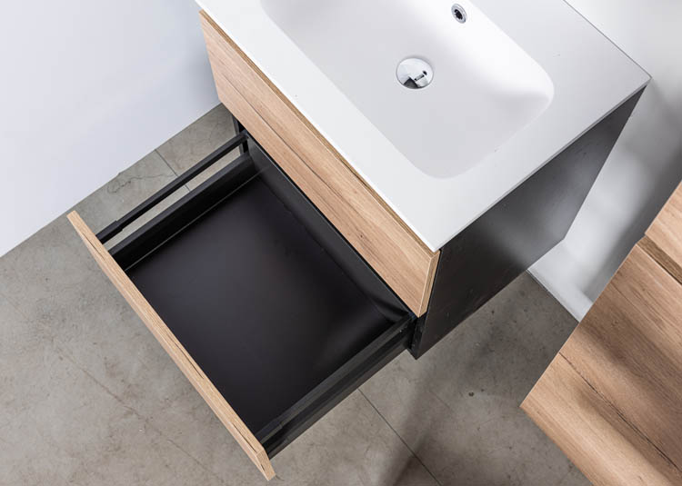 Meuble de salle de bain Dotan chêne/noir 600 mm lavabo mat