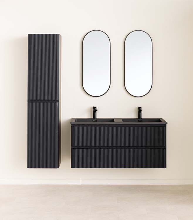 Meuble de salle de bain Julia noir mat 2 tiroirs 1200 mm lavabo noir