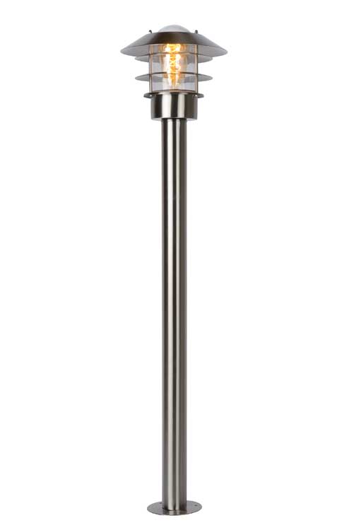 Lucide ZICO - Lanterne / lampadaire exterieur Extérieur - Ø 21,8 cm - E27 - IP44 - Chrome Dépoli