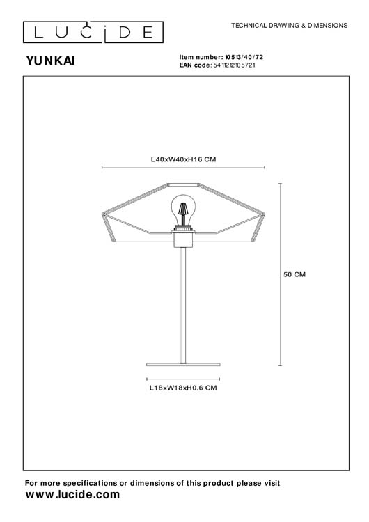 Lucide YUNKAI - Tafellamp - Ø 40 cm - 1xE27 - Licht hout