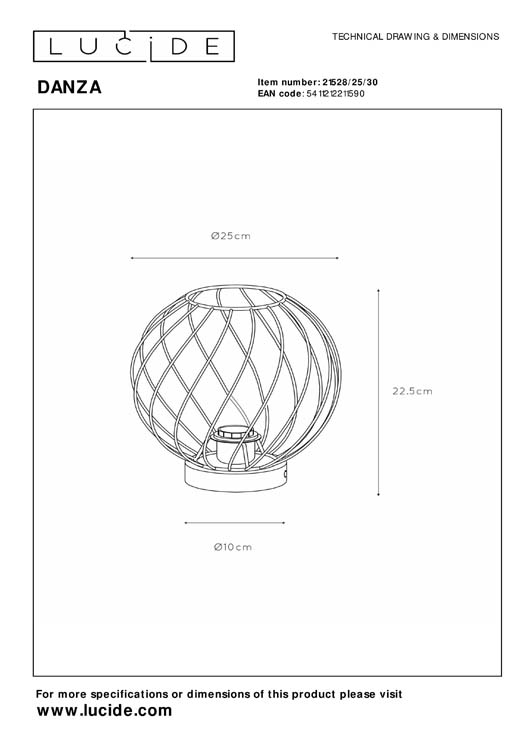 Lucide DANZA - Lampe de table - Ø 25 cm - 1xE27 - Noir