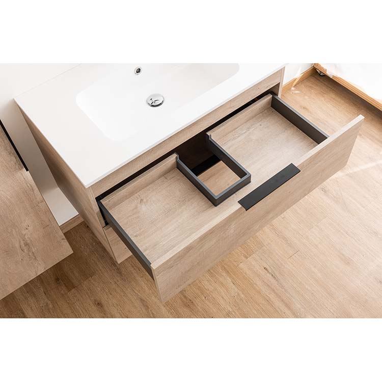 Meuble salle de bain Plato asp chêne béton 90 cm brillant poignée supp noire