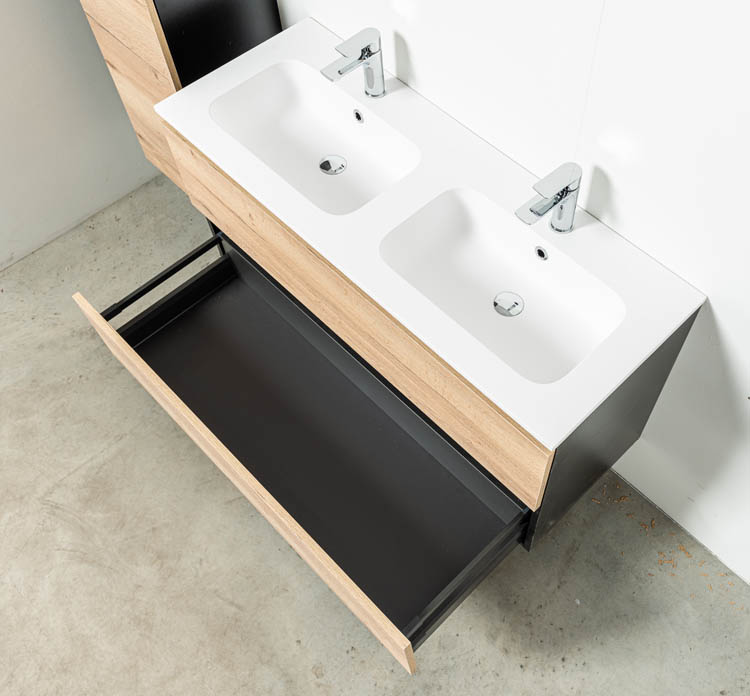 Meuble de salle de bain Dotan chêne/noir 1200 mm 2 lavabo mat