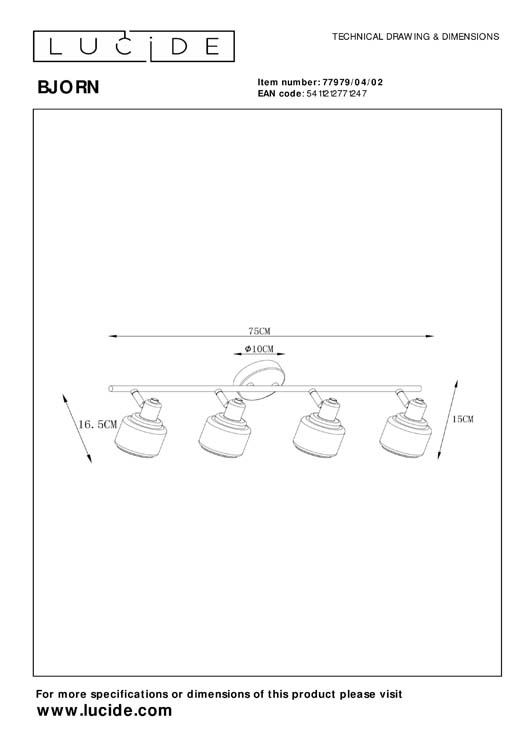 Lucide BJORN - Spot plafond - 4xE14 - Or Mat / Laiton