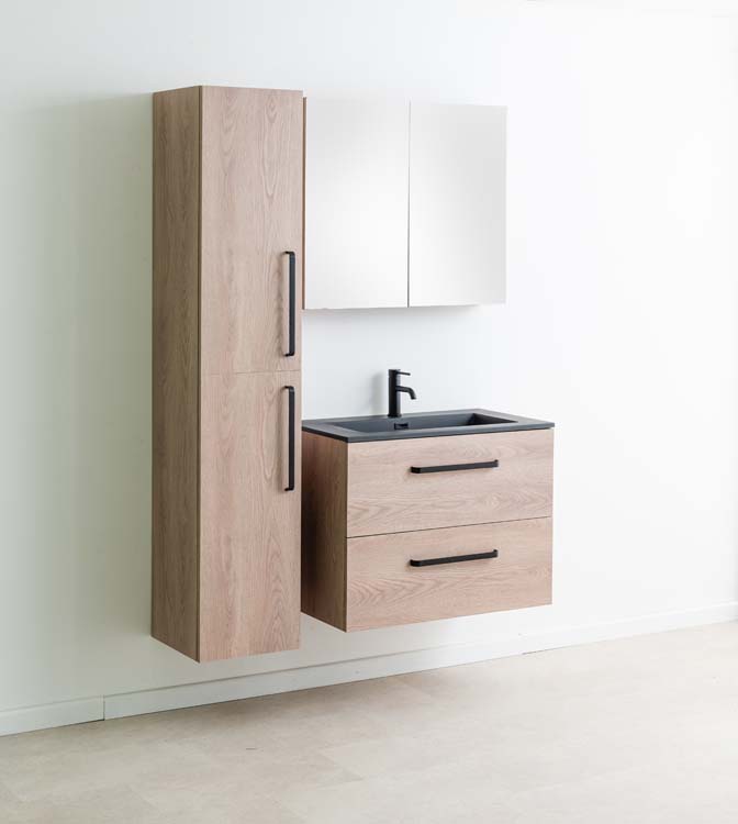 Meuble de salle de bain Chêne bison 800 mm lavabo noir