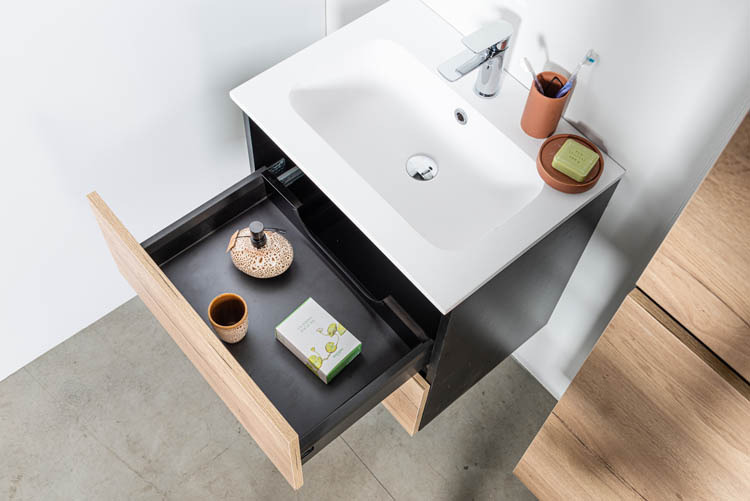 Meuble de salle de bain Dotan chêne/noir 600 mm lavabo mat