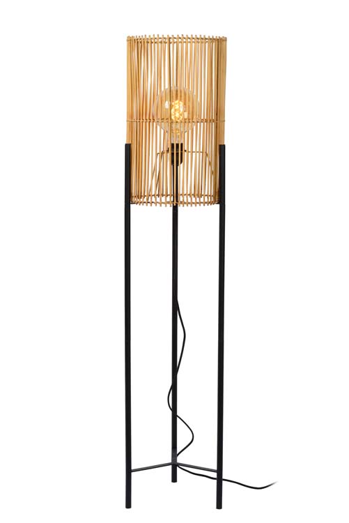 Lucide JANTINE - Lampadaire - Ø 30 cm - 1xE27 - Bois clair