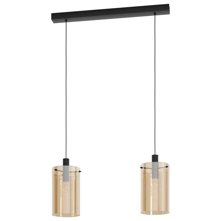 Hanglamp - 75cm - E27 - 2x40W - Zwart/amber