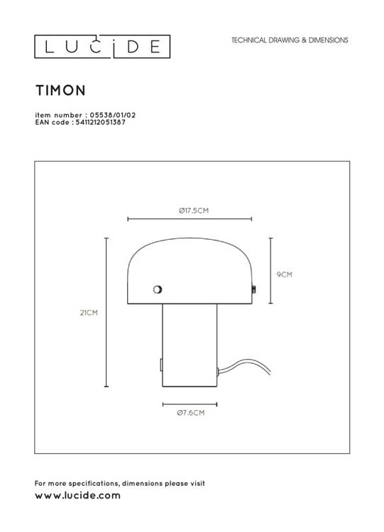 Lucide TIMON - Tafellamp - 1xE14 - 3 StepDim - Mat Goud / Messing