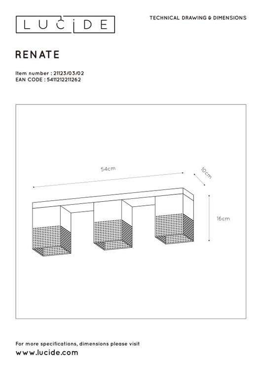 Lucide RENATE - Plafonnier - 3xE27 - Noir