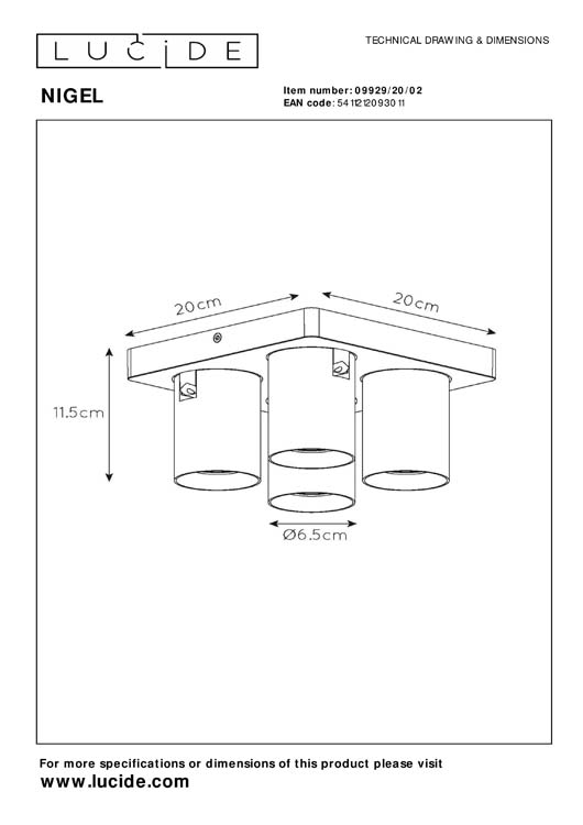 Lucide NIGEL - Plafondspot - LED Dim to warm - GU10 - 4x5W 2200K/3000K - Mat Goud / Messing