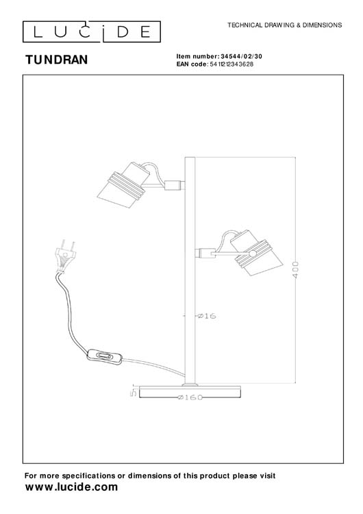 Lucide TUNDRAN - Tafellamp - 2xGU10 - Zwart