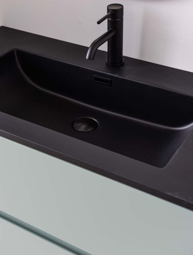 Meuble de salle de bain Truman gris-vert 900 mm lavabo noir mat