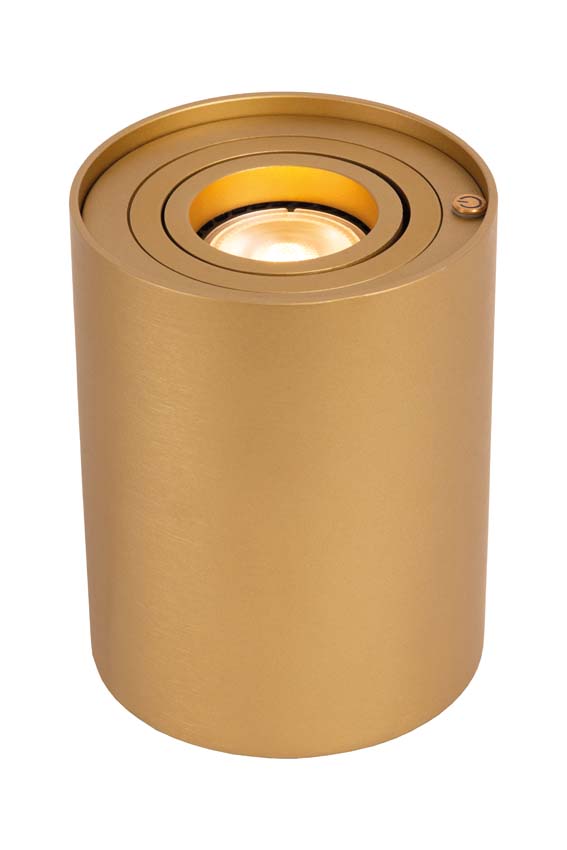 Lucide TUBE - Tafellamp - Ø 9,6 cm - LED Dimb. - GU10 - 1x5W 2600K/2800K - 3 StepDim - Mat Goud / Messing