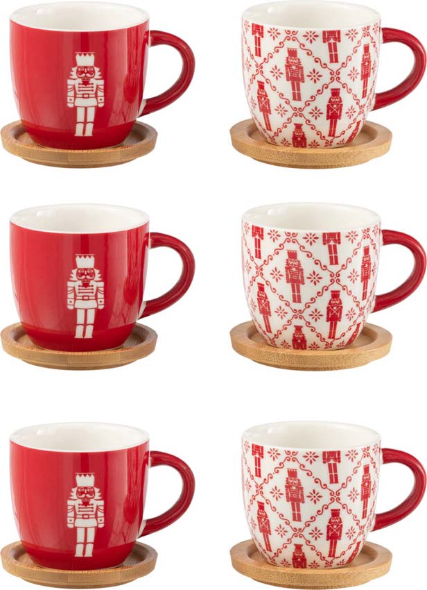 Set de 6 tasses à café avec soucoupe casse-noix de Noël