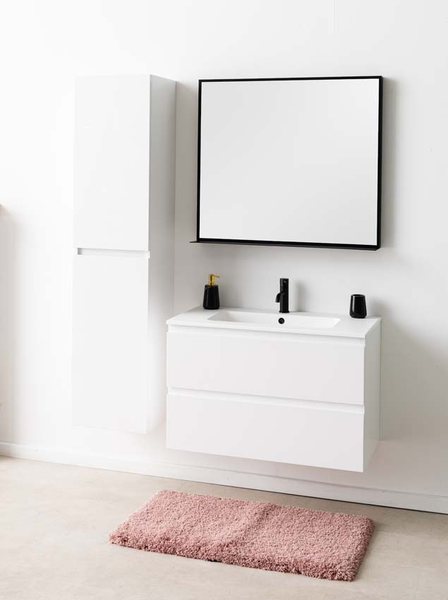 Meuble de salle de bain Tibo gris 900 mm lavabo blanc mat