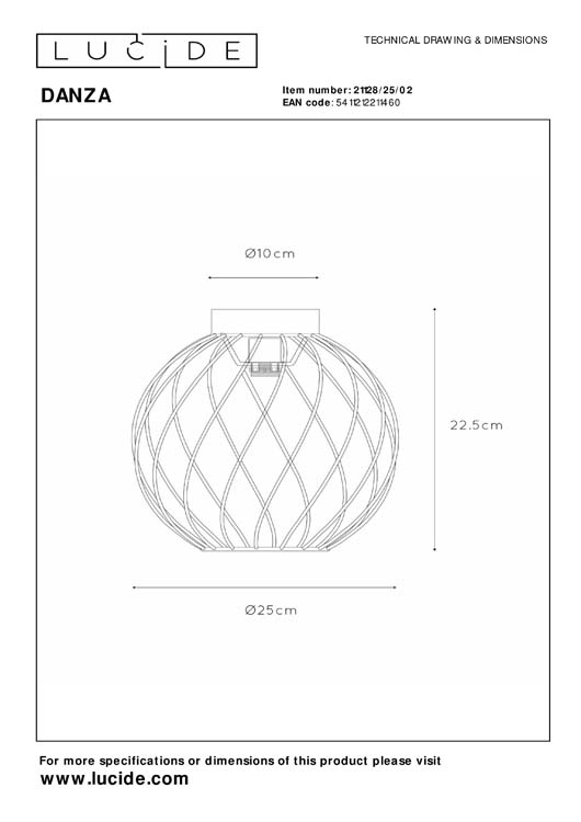 Lucide DANZA - Plafonnier - Ø 25 cm - 1xE27 - Or Mat / Laiton