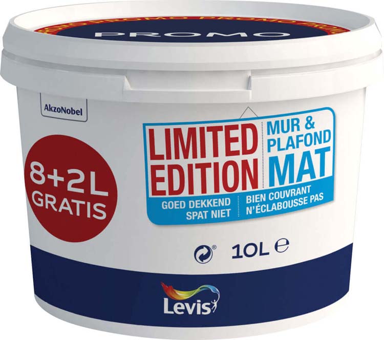 Levis muur en plafond limited edition wit mat 8L+2L GRATIS