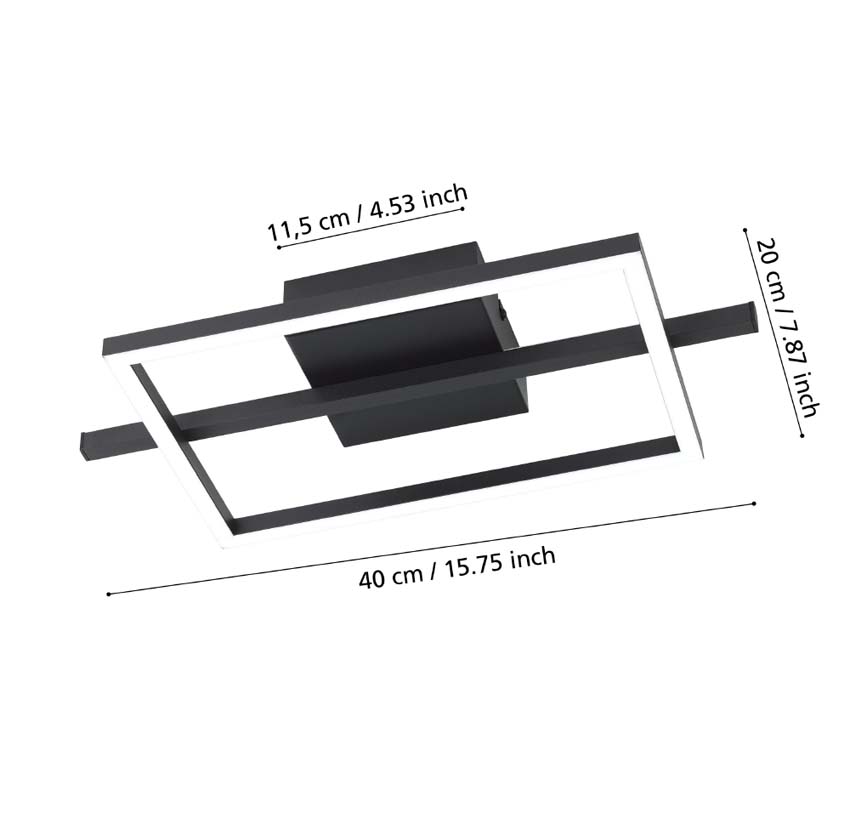 Plafonnier - vierkant - dimbaar - kunststof - 17W - incl lamp - zwart - 1900 lumen