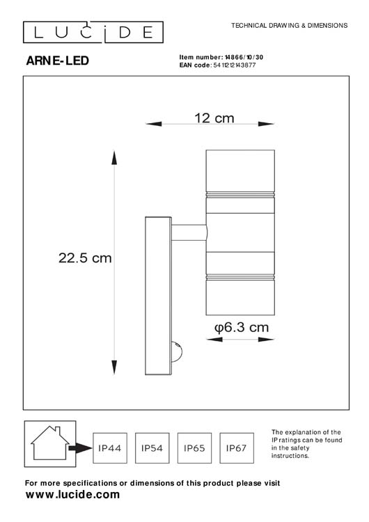 ARNE-LED - Spot mural Extérieur - Ø6,3 cm - H22.5 cm - LED - GU10 - 2x5W 2700K - IP44 - Noir