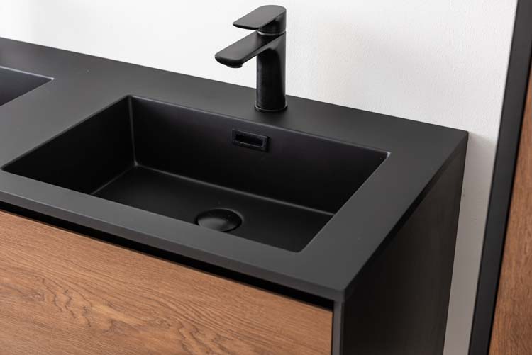 Meuble de salle de bain Justin noir mat/noyer 2 tiroirs 1200 mm