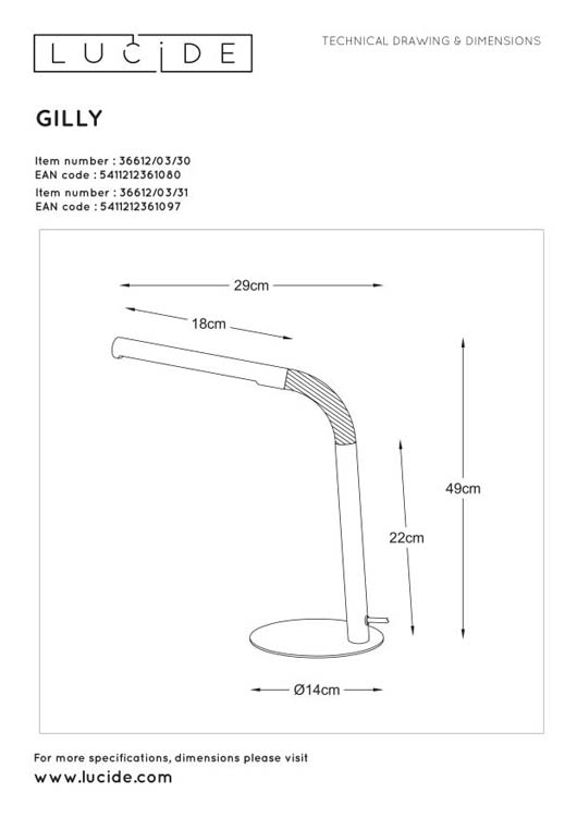 Lucide GILLY - Bureaulamp - LED - 1x3W 2700K - Wit