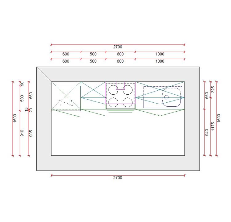 Cuisine bloc 3B Premium cadre 2700mm