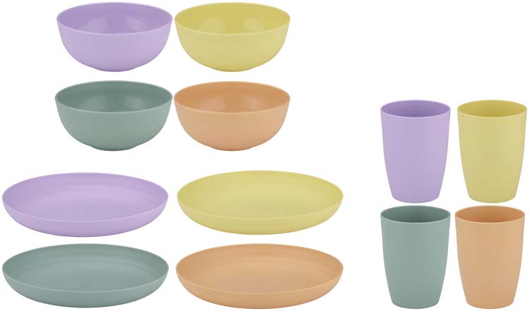 Vaisselle pique-nique plastique couleurs pastel 12 pièces