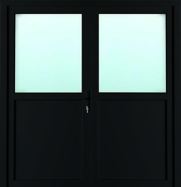 Porte Ext PVC Anthracite/Blanche Double Demi-Vitrée 1800x2100mm D