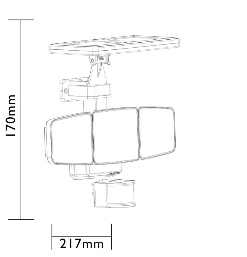 Projecteur LED triple noir avec détecteur de mouvement