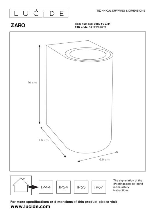 Wandspot Buiten - 2xGU10 - IP44 - Wit - Rond