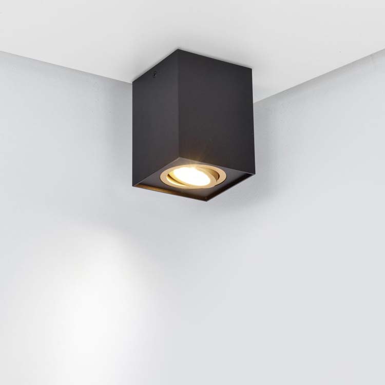 Spot plafond carré GU10 noir-or