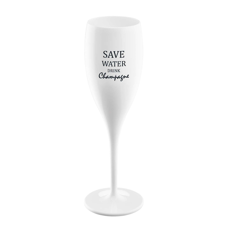 Koziol Champagneglas met quote wit - Save water, drink champagne