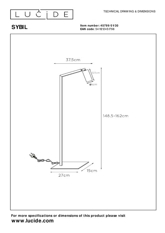 Lucide SYBIL - Vloerlamp - 1xGU10 - Zwart