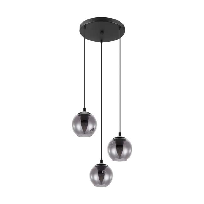 Lampe suspension en acier / verre - 3xE27 - 40W - Noir / transparent