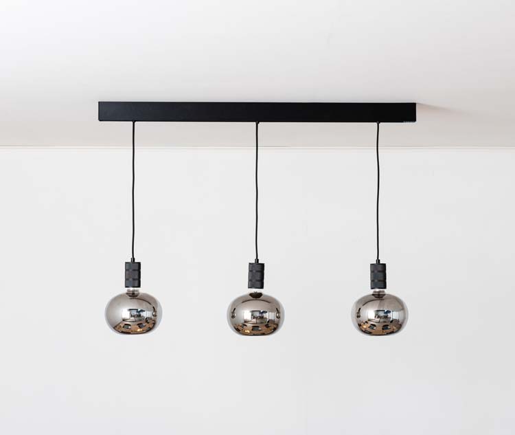 Railverlichting design Béa zwart set 1,2m 3 pendels Appel Smoke E27 3x4W