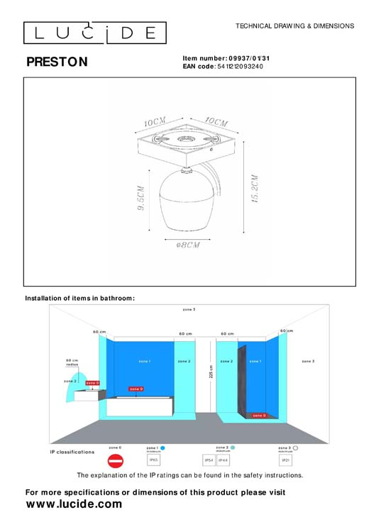 Plafondspot Badkamer - 1xGU10 - IP44 - Wit