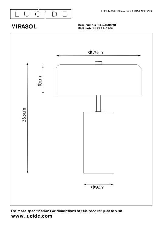 Tafellamp - Ø 25 cm - G9 - Wit/messing lampenkap