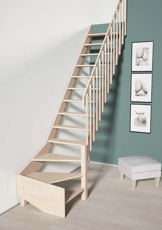 Escalier sapin Bonn medium avec quart tournant bas droite