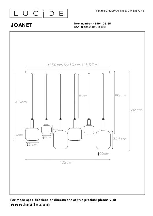 Hanglamp - 6xE27 - Fumé