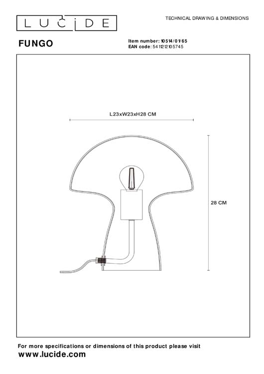 Lucide FUNGO - Lampe de table - 1xE27 - Fumé